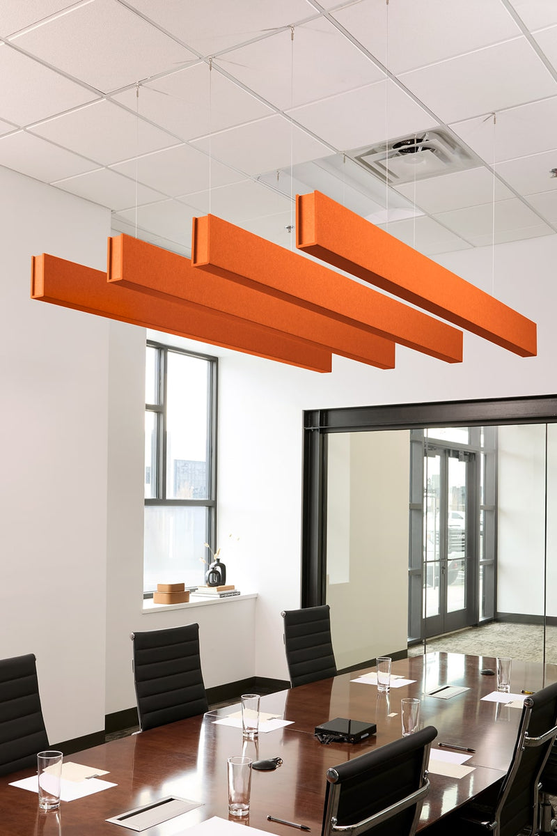 PET felt suspended acoustic beam in Aries by Felt Right absorbs unwanted noise and looks great in any setting. Available in four or eight foot lengths. Clips into ACT grid or drills into drywall ceiling.