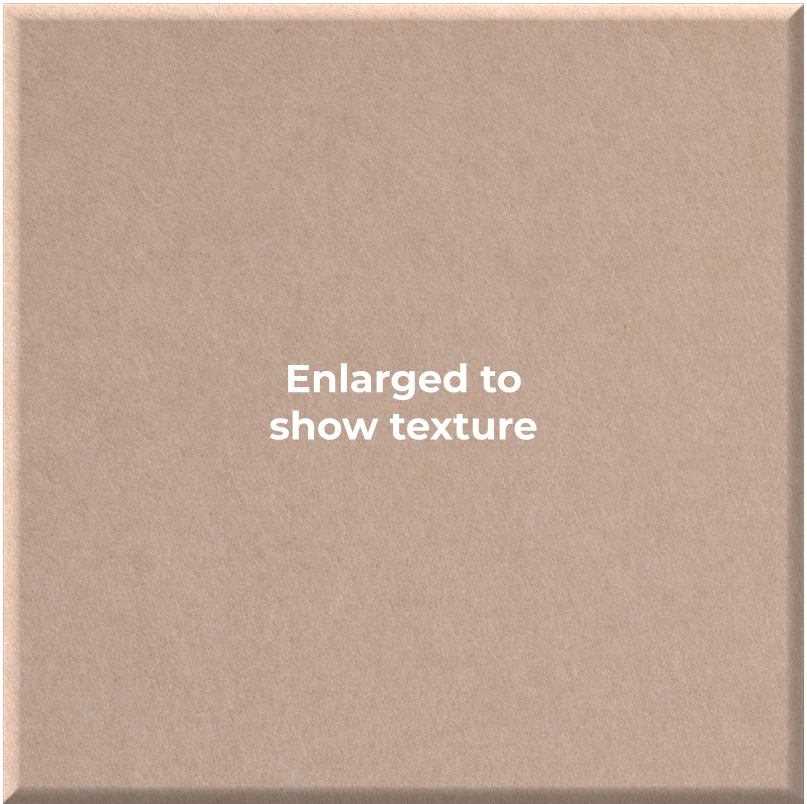 A square beige/tan textured surface with centered white text reading 'Enlarged to show texture' on a plain white background.