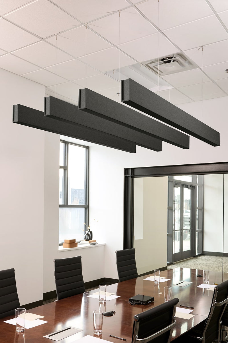 PET felt suspended acoustic beam in Cast by Felt Right absorbs unwanted noise and looks great in any setting. Available in four or eight foot lengths. Clips into ACT grid or drills into drywall ceiling.