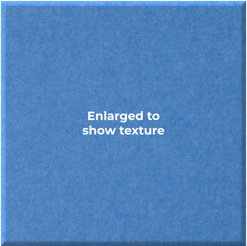 A square blue textured surface with centered white text reading 'Enlarged to show texture' on a plain white background.