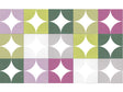 Patterned paper with green, purple, and white circles on a white background