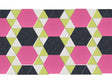 Geometric pattern with pink, green, and black shapes on a white background