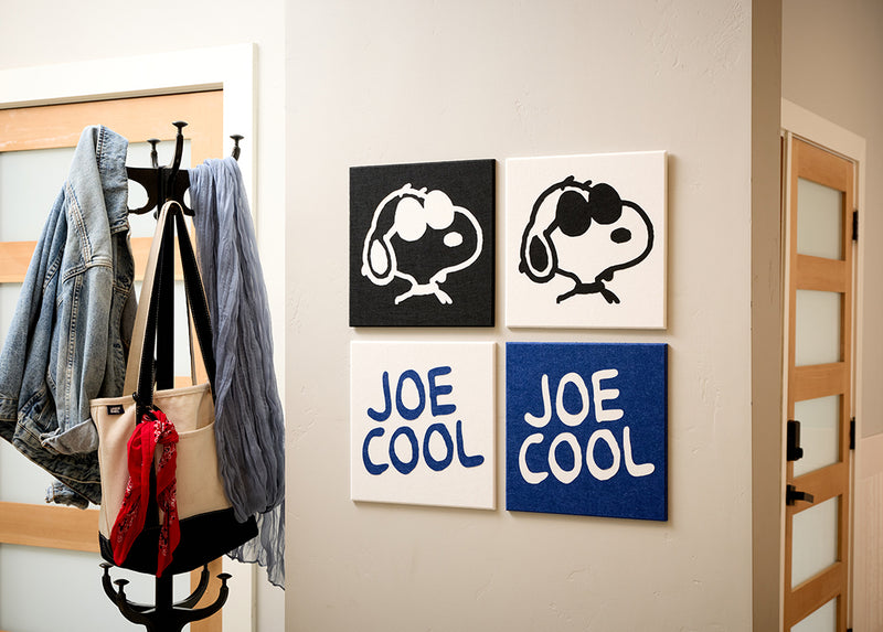 Felt Right x Peanuts Joe Cool Pinboard Installed on Wall in Black, White, and Blue