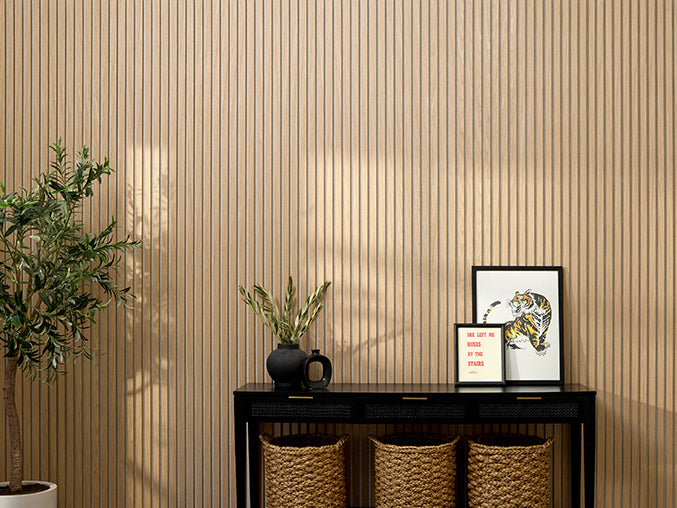 Wood Slats in Oak Latte on a wall