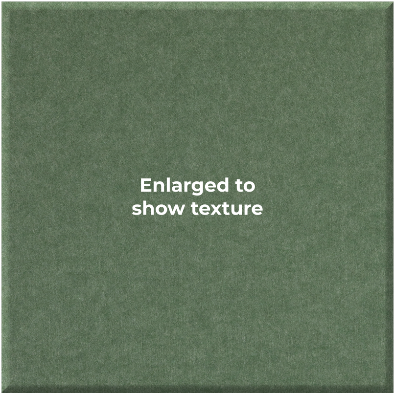 A square green textured material swatch with the centered white text 'Enlarged to show texture' on a plain white background.