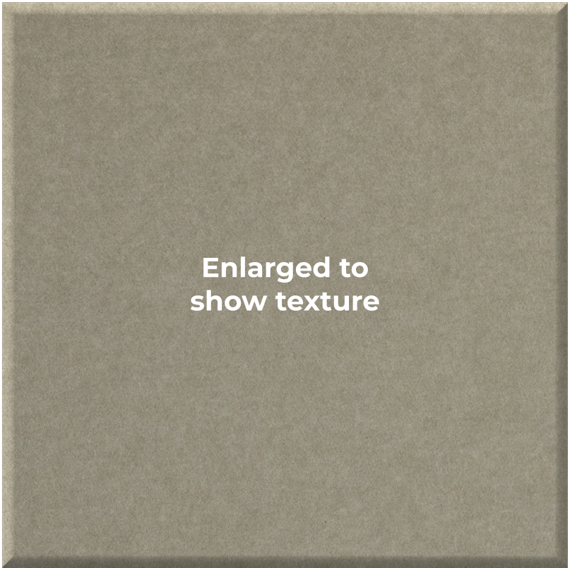 A square taupe-beige textured material sample with the centered white text 'Enlarged to show texture' on a plain white background.