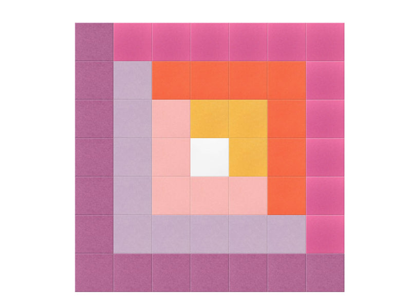 Colorful quilt pattern with geometric shapes on a white background