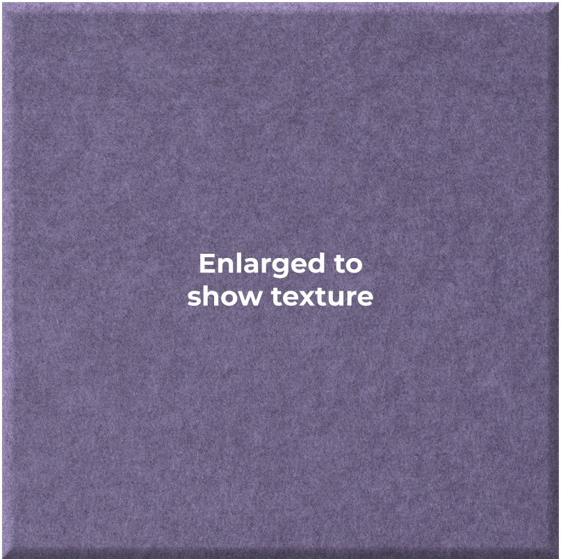 A square close-up of a textured fabric or material in a muted dusty purple color, with centered white text reading 'Enlarged to show texture'.