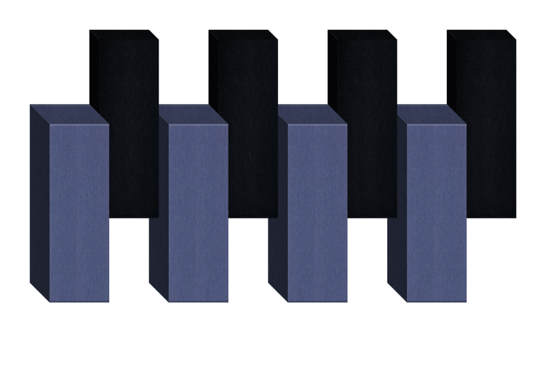 Three-dimensional geometric arrangement of alternating blue and black rectangular blocks in a staggered pattern.