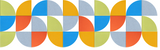 Geometric wall design with repeating pattern of colored quarter-circle sections in yellow, orange, blue, and gray.