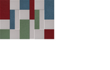 Abstract geometric pattern with burgundy, teal, green, and gray rectangular blocks arranged in an irregular layout.