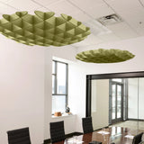 Foil 3D Cloud acoustic ceiling baffles in Aloe felt above a conference table