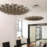 Foil 3D Cloud acoustic ceiling baffles in Ash felt above a conference table