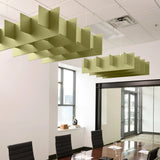 Grid 3D Cloud acoustic ceiling baffles in Aloe felt above a conference table