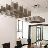 Grid 3D Cloud acoustic ceiling baffles in Ash felt above a conference table