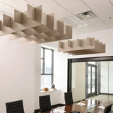 Grid 3D Cloud acoustic ceiling baffles in Cashmere felt above a conference table