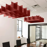 Grid 3D Cloud acoustic ceiling baffles in Crimson felt above a conference table