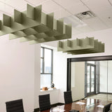 Grid 3D Cloud acoustic ceiling baffles in Sage felt above a conference table