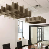 Grid 3D Cloud acoustic ceiling baffles in Timber felt above a conference table