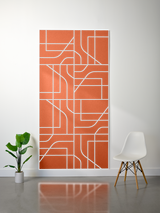 Orange felt sheet with white engraved subway-style map design and geometric layered pattern.