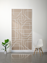 Tan felt sheet with white engraved geometric lines forming a subway map pattern in rectangular sections.
