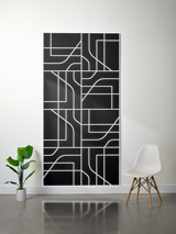 Black felt sheet with white engraved subway map pattern featuring geometric lines and rectangular sections.