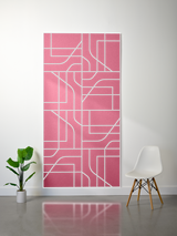 Pink felt sheet with white engraved subway-style geometric line pattern in rectangular grid layout.