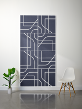 Dark blue felt sheet with white engraved subway-style geometric line pattern and rectangular sections.