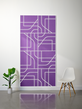 Purple felt sheet with cream-colored engraved subway map lines and rectangular sections in geometric pattern.