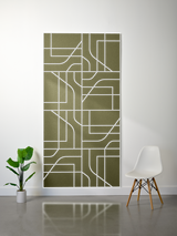 Olive-green felt sheet with white engraved subway map lines and geometric rectangular sections.