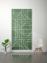 Green felt sheet with white engraved subway-style map pattern of intersecting lines and rectangular sections.