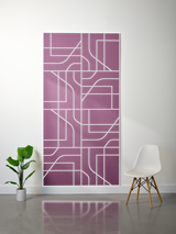 Purple felt sheet with white engraved geometric subway map pattern in rectangular grid layout.