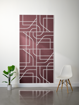 Burgundy and white engraved felt sheet with geometric subway map pattern featuring intersecting lines and rectangular section