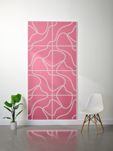 Pink felt sheet with white engraved topographic contour line pattern arranged in layered panels.