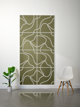 Olive-green felt sheet with white engraved topographic line pattern arranged in a grid layout.