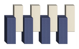 Four tall rectangular blocks in dark blue and cream alternating in a row arrangement.