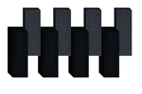 Abstract 3D geometric design with alternating black and dark gray rectangular blocks arranged in a staggered pattern.