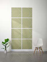 Eight sage green and white tiles arranged in a 4x2 grid with diagonal striped engraved pattern.