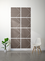 Eight square tiles with brown and white diagonal striped pattern creating interlocking chevron design.