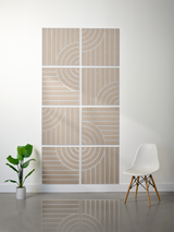 Eight tan tiles with white engraved vertical lines and curved arc patterns arranged in a 2x4 grid display.