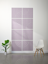 Eight purple tiles with engraved vertical lines and curved geometric patterns arranged in a 2x4 grid.