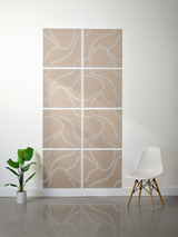 Eight square tiles with beige surface and white engraved topographic line patterns arranged in a 2x4 grid.