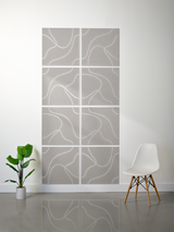 Eight gray square tiles with white engraved topographic line patterns arranged in a 2x4 grid.