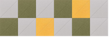 Rectangular tile pattern with alternating sage green, light gray, and golden yellow squares arranged in offset rows.
