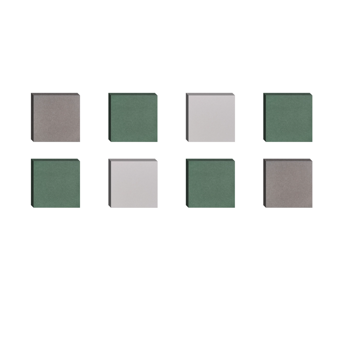 Eight fabric swatches arranged in two rows displaying gray, light gray, and green color options.