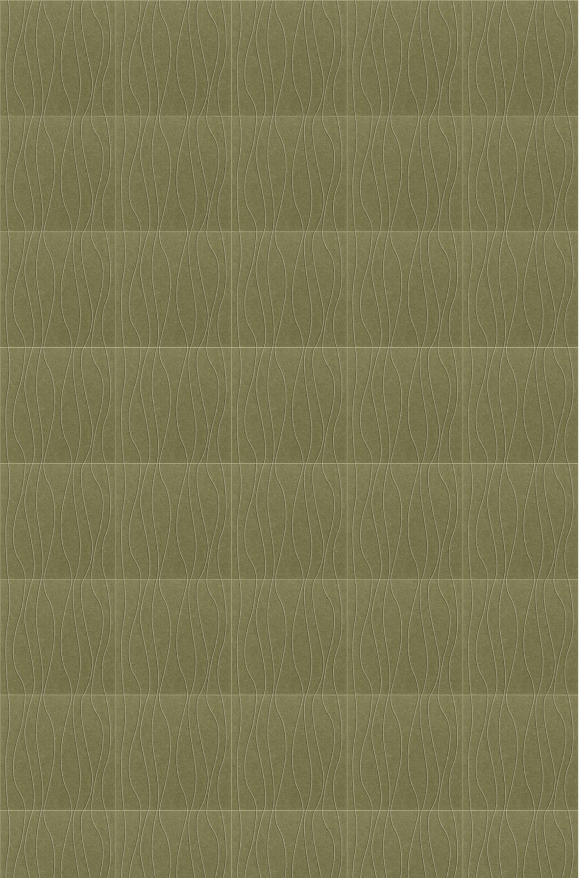 Olive green wallpaper with vertical wavy line pattern throughout.