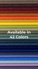 Stacked felt sheets in various colors ranging from brown, purple, red, orange, yellow, green, gray, blue, and pink.