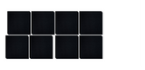 Eight black rounded square tiles arranged in two rows of four.