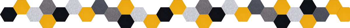 Repeating pattern of yellow, gray, black, and white hexagons arranged in horizontal rows.
