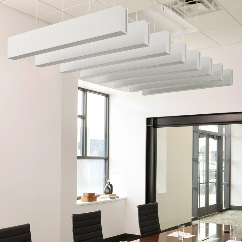 4 ft felt ceiling beams in white above a conference room